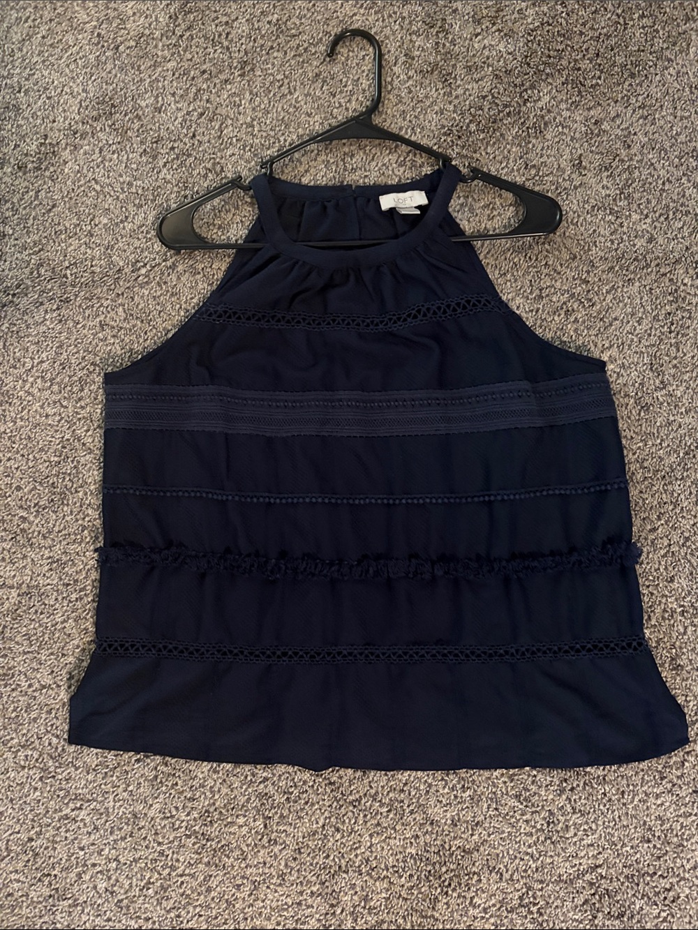 LOFT Navy Crochet-Trim Halter Camisole Size M (fits more like a Large)